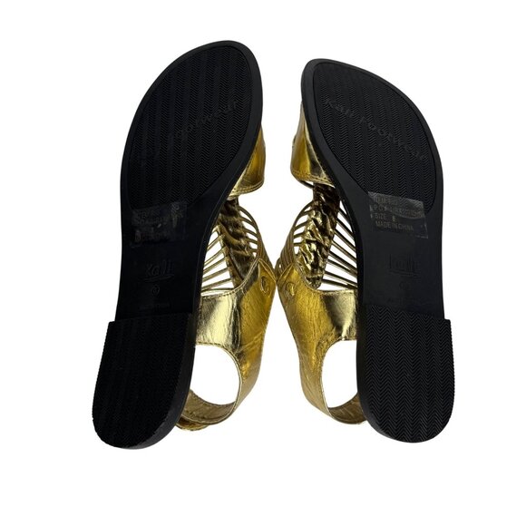 Vintage Kalli Gold Metallic Gladiator Sandals Adjustable Buckle Straps - Picture 8 of 9